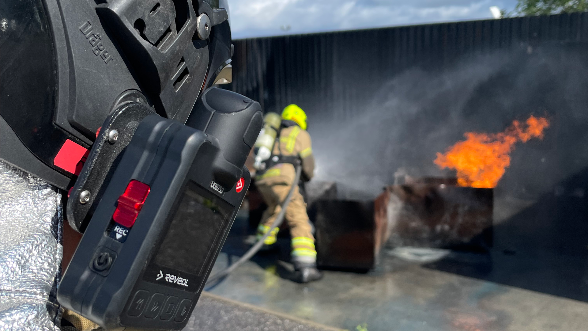 camera on fire helmet streaming during a fire